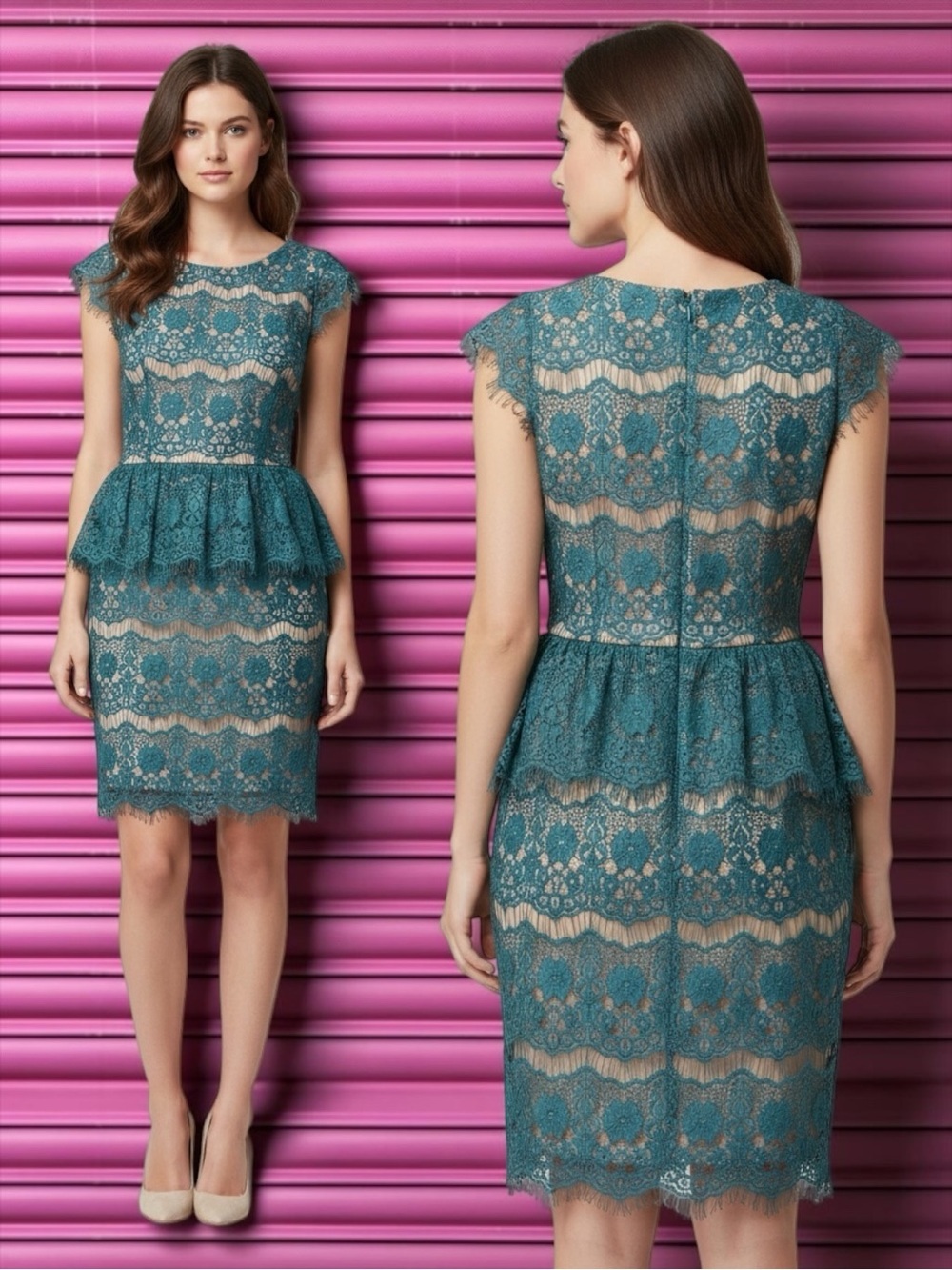 Anthropologie Maeve Women’s Lace Sheath Elsa Peplum Teal Dress XS